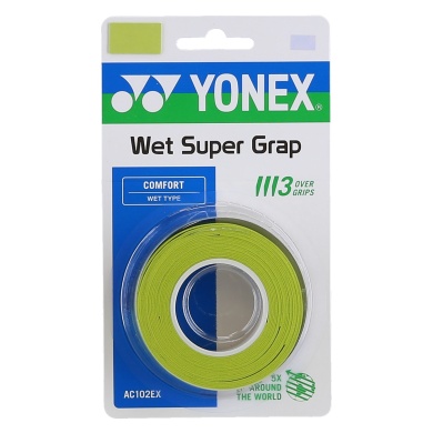 Yonex Overgrip Wet Super Grap 0.6mm (Komfort/gładki/lekko klejący) cytrynowy zielony 3 szt.